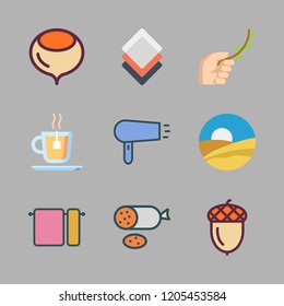 dry icon set. vector set about towels, hazelnut, hairdryer and branch icons set.