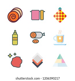 dry icon set. vector set about hay, towels, salami and mustard icons set.