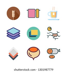 dry icon set. vector set about hazelnut, towels, layers and cereal icons set.