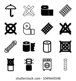 Dry icons. set of 16 editable filled and outline dry icons such as hair curler, paper towel, no bleaching, cargo only in box allowed
