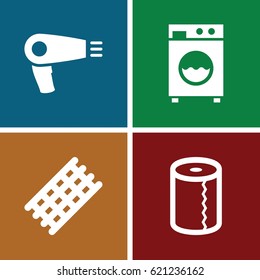 Dry icons set. set of 4 dry filled icons such as hair dryer, hair curler, paper towel