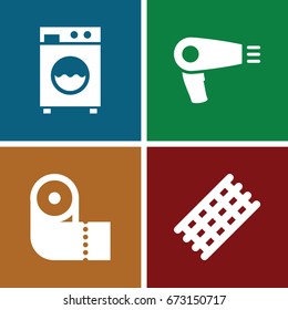 Dry icons set. set of 4 dry filled icons such as hair dryer, hair curler, paper towel