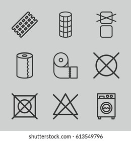 Dry icons set. set of 9 dry outline icons such as hair curler, paper towel, no bleaching, no dry cleaning, cargo only in box allowed