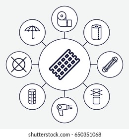 Dry icons set. set of 9 dry outline icons such as hair dryer, hair curler, paper towel
