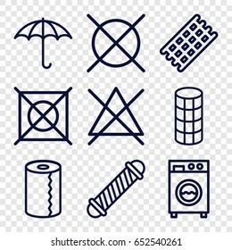 Dry icons set. set of 9 dry outline icons such as hair curler, paper towel, no bleaching