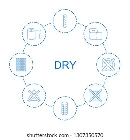 dry icons. Trendy 8 dry icons. Contain icons such as hair curler, paper towel, no dry cleaning, no bleaching. icon for web and mobile.