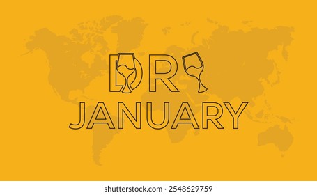 Dry January. Alcohol-free challenge for one month. Vector template for banner, greeting card, poster , T shirt  with background.