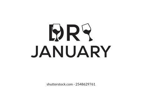 Dry January. Alcohol-free challenge for one month. Vector template for banner, greeting card, poster , T shirt  with background.