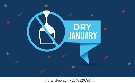 Dry January. Alcohol-free challenge for one month. Vector template for banner, greeting card, poster , T shirt  with background.