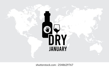 Dry January. Alcohol-free challenge for one month. Vector template for banner, greeting card, poster , T shirt  with background.