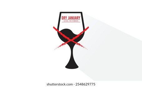 Dry January. Alcohol-free challenge for one month. Vector template for banner, greeting card, poster , T shirt  with background.