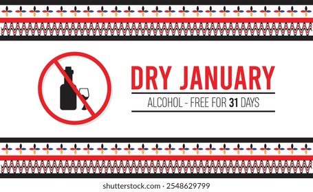 Dry January. Alcohol-free challenge for one month. Vector template for banner, greeting card, poster , T shirt  with background.