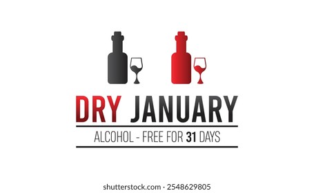 Dry January. Alcohol-free challenge for one month. Vector template for banner, greeting card, poster , T shirt  with background.