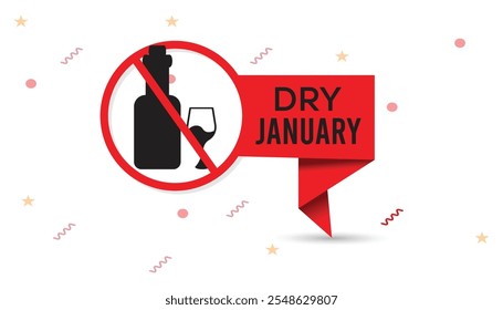 Dry January. Alcohol-free challenge for one month. Vector template for banner, greeting card, poster , T shirt  with background.