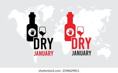 Dry January. Alcohol-free challenge for one month. Vector template for banner, greeting card, poster , T shirt  with background.