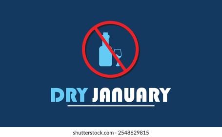 Dry January. Alcohol-free challenge for one month. Vector template for banner, greeting card, poster , T shirt  with background.