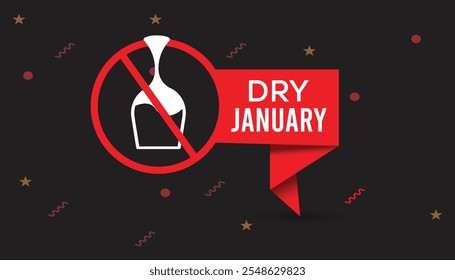 Dry January. Alcohol-free challenge for one month. Vector template for banner, greeting card, poster , T shirt  with background.