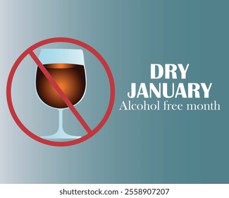 Dry January is an annual health campaign that encourages people .No alcohol during this . Stop drinking or alcohols drink. Banner, poster, card, background design.