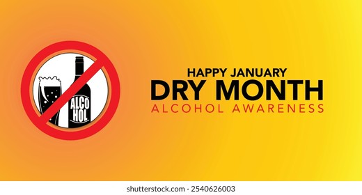 Dry January banner with overturned wine glasses border and text in frame. Alcohol free month challenge graphic concept. Vector illustration on red background.