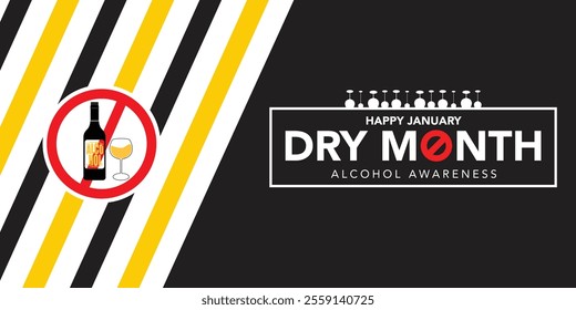 Dry January is a public health campaign urging people to abstain from alcohol for the month of January, Vector illustration.
