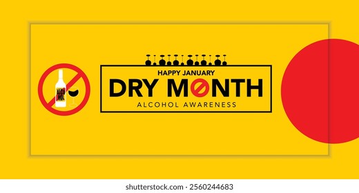 Dry January is a public health campaign urging people to abstain from alcohol for the month of January, Vector illustration.
