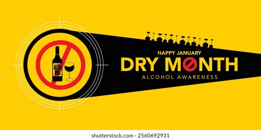 Dry January is a public health campaign urging people to abstain from alcohol for the month of January, Vector illustration.
