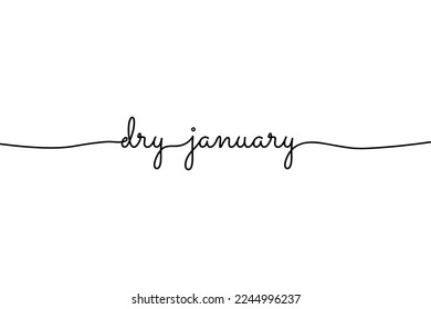 Dry January script cursive typography isolated on white background, celebrated during January to abstain from alcohol. Editable Vector Illustration. EPS 10.