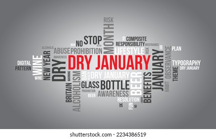 Dry January word cloud background. Drinking or Health awareness Vector illustration design concept.