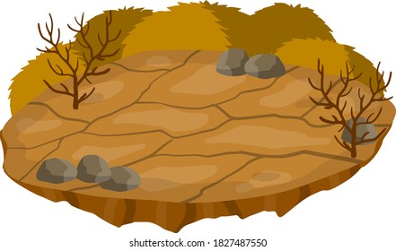 Dry land steppes and deserts. element of game and background. Dirt and dust. Cartoon illustration. Platform to the ground. Brown floor