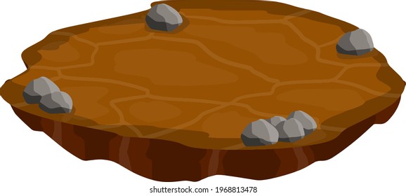 Dry land steppes and deserts. element of game and background. Dirt and dust. Brown floor. Cartoon illustration. Platform to the ground