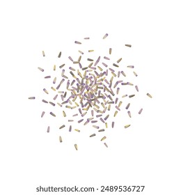 Dry lavender flowers vector icon, scattered lavandula perfume buds, petals, fragrance lilac blossoms, violet spice seeds, small dried purple flowers on white background isolated