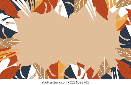 Dry leaf and monstera background with copy spaces. Autumn leaves background. Aesthetic simple background.