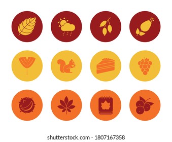 dry leaves and autumn icon set over white background, block style, vector illustration