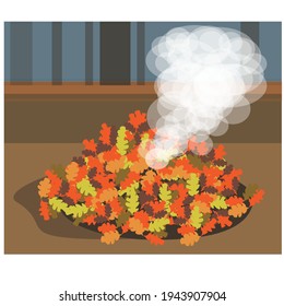 dry leaves burning in the park