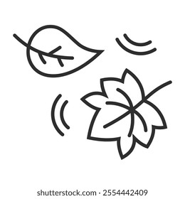 Dry leaves icon, Autumn symbol outline icon, editable vector illustration and transparent graphic element. Isolated on white background