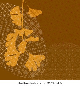 Dry leaves vector with Japanese pattern background for Autumn season decoration, backdrop, template, cover page design, postcard.