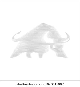 Dry line drawing of a graceful bull for the identity of the conservation national park logo. Mascot concept, big strong bull logo for show. Modern dry line vector drawing design illustration