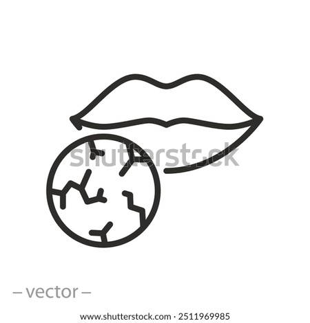 dry lips icon, cracked lips, face skin problem, thin line symbol on white background - editable stroke vector illustration