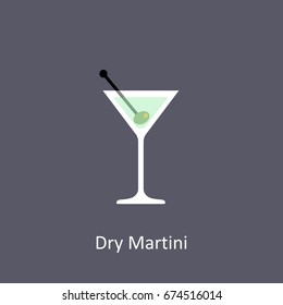 Dry Martini cocktail icon on dark background in flat style