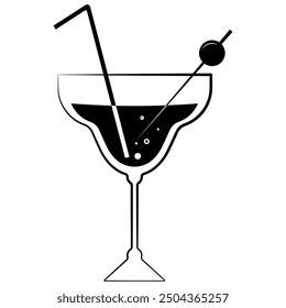 Dry martini with olive. Drawing for coloring, sketching. Drawing line drawn cocktail icon vector element	
