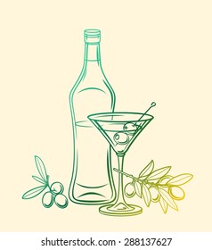 Dry martini with olives and bottle