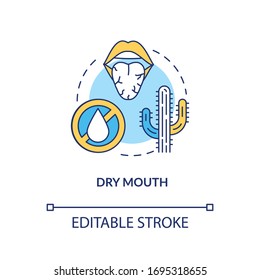 Dry mouth concept icon. Dehydration sign. Oral problem. Sore throat. Lack of saliva on tongue. Rotavirus symptom idea thin line illustration. Vector isolated outline RGB color drawing. Editable stroke