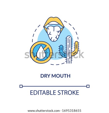 Dry mouth concept icon. Dehydration sign. Oral problem. Sore throat. Lack of saliva on tongue. Rotavirus symptom idea thin line illustration. Vector isolated outline RGB color drawing. Editable stroke
