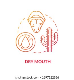 Dry mouth red concept icon. Dehydration sign. Oral problem. Sore throat. Lack of saliva on tongue. Rotavirus symptom idea thin line illustration. Vector isolated outline RGB color drawing