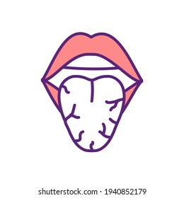 Dry mouth RGB color icon. Dehydration habits. Xerostomia. Diabetes symptom. Decreased saliva volume in oral cavity. Aging issues, medications side effect. Oral care. Isolated vector illustration