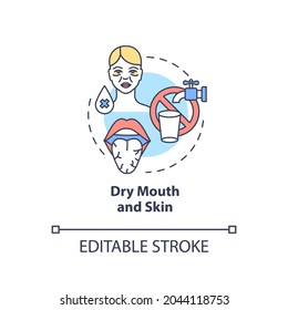 Dry Mouth And Skin Concept Icon. Dehydration Symptom. Saliva Deficiency. Body Fluid Loss Abstract Idea Thin Line Illustration. Vector Isolated Outline Color Drawing. Editable Stroke