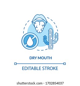 Dry mouth turquoise concept icon. Dehydration sign. Oral problem. Lack of saliva on tongue. Rotavirus symptom idea thin line illustration. Vector isolated outline RGB color drawing. Editable stroke