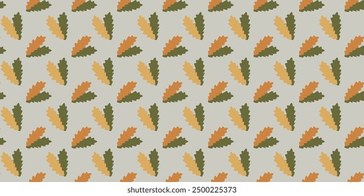 Dry Oak Leaves Seamless pattern. Autumn collection. Vector Flat Cartoon illustration. Seasonal Fall Leaf Background. Color Template for Print, Textile, Fabric, Wrapping paper, Thanksgiving day Holiday