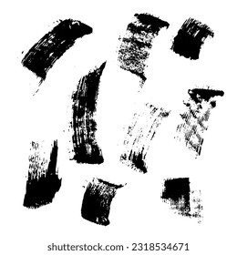 Dry paint stains brush stroke backgrounds set. Dirty artistic vector design elements, boxes, frames for text, labels, logo. Hipster stickers, paintbrush grunge stamp label backgrounds, circle frames.
