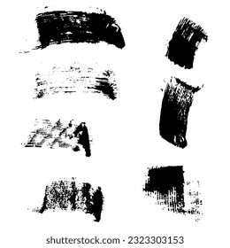 Dry paint stains brush stroke backgrounds set. Dirty artistic vector design elements, boxes, frames for text, labels, logo. Hipster stickers, paintbrush grunge stamp label backgrounds, circle frames.
